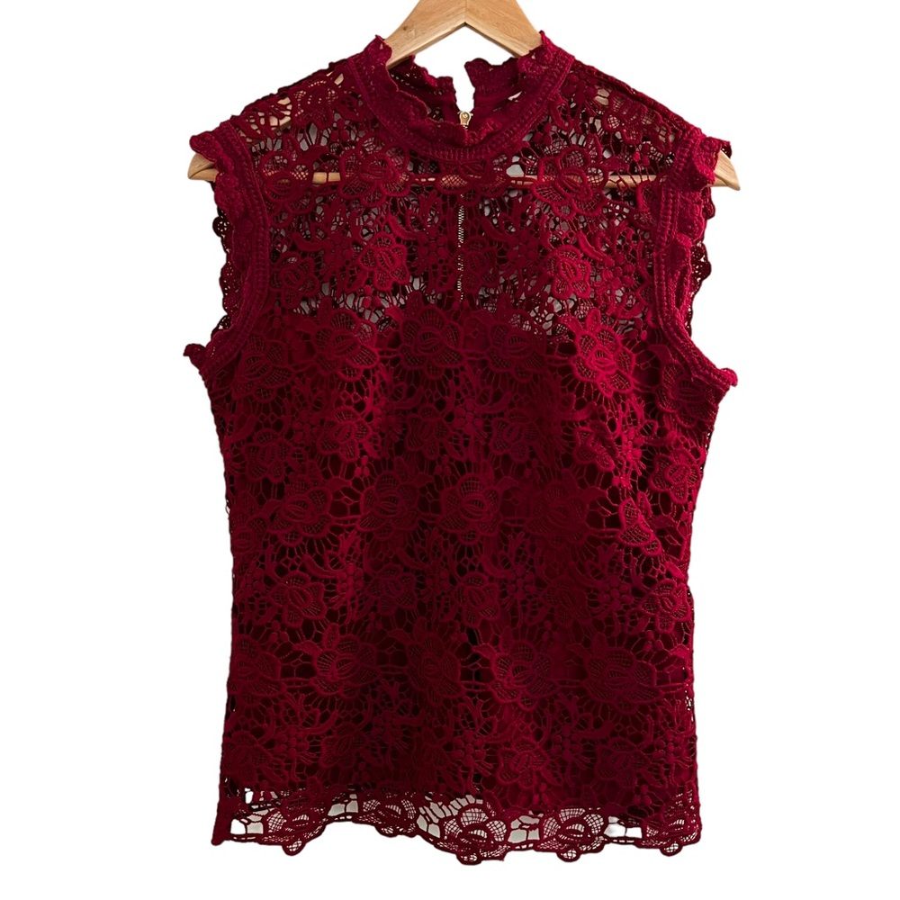 Nanette Lepore, small burgundy, sleeveless Hynek lease overlay blouse small
